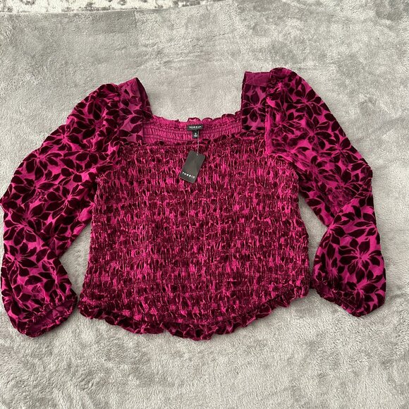 Torrid Tops - NWT Torrid Long Sleeve Square Neck Velvet Blouse Top Burgundy Women's 2 18-20